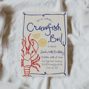 Crawfish Boil Invitation, Any Occasion, Birthday, Mudbugs and Beer Chugs, Graduation, Cajun Couples Shower, Handdrawn DC266 image 2