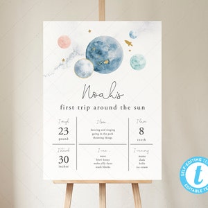 18x24  One Year Sign Template, Space First Birthday, Trip Around the Sun | DC209