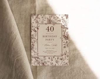 Birthday Party Invitation for Any Age, Adult Birthday, Toile (Editable Tempalte) | DC348