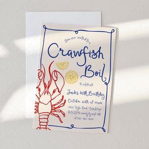 Crawfish Boil Einladung, jeder Anlass, Geburtstag, Mudbugs and Beer Chugs, Abschlussfeier, Cajun-Paarparty, handgezeichnet DC266 Bild 1