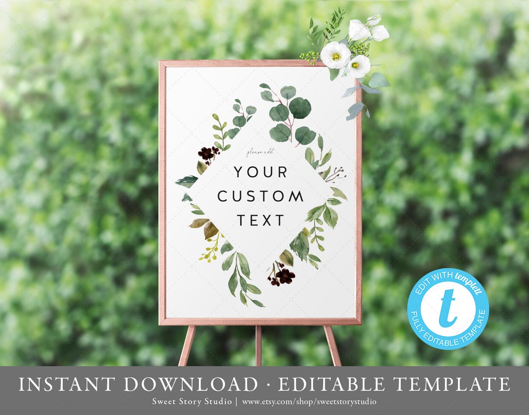 Greenery Editable Sign Instant Download Templett Printable - Etsy