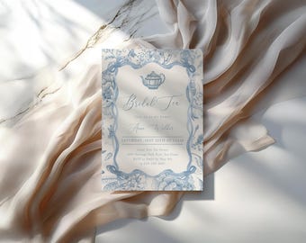 Bridal Shower Tea Party Invitation Card, Bridal Tea, High Tea, Time for Tea, Blue Chinoiserie | DC257