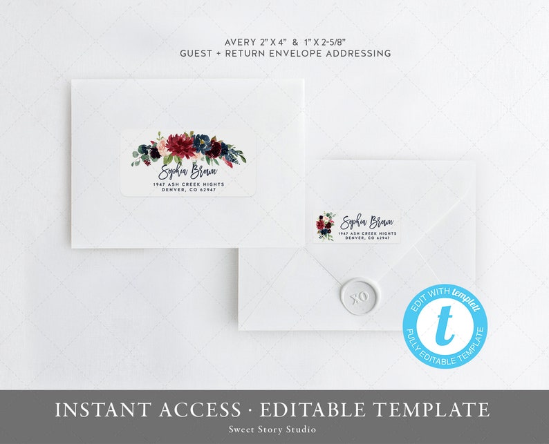 Wedding Guest Addressing Return Address Label Template Set Etsy