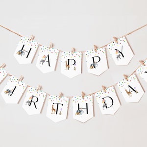 Party Animals &quot;Birthday Birthday&quot; Banner, Wild, Animals, Zoo, Safari, Wild One, Birthday Decoration, First Birthday, Any Age | DC205