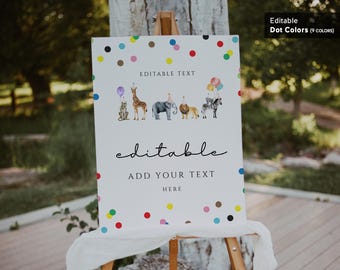18x24 Sign Template, Editable Dot Colors, For Any Events, Party Animals Birthday, Wild One Animals | DC205