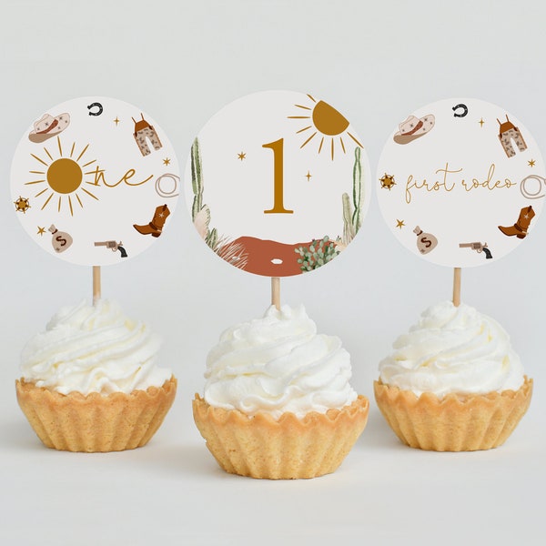 Rodeo First Birthday Cupcake Topper "1", Cowboy, Wild West, Western Ranch, Country, First Birthday | DC237