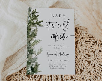 Winter Baby Shower Invite, Baby It's Cold Outside, Winter Onderland, Woodland Baby Shower | DC282