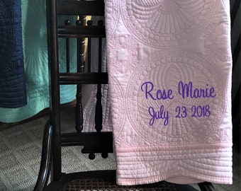 Personalized Baby Quilt: Embroidered Heirloom Keepsake, Birth Announcement