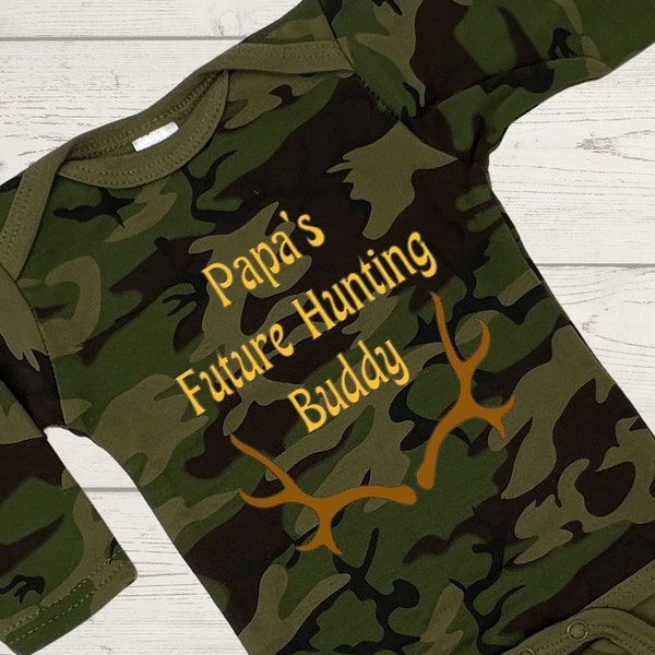 Baby boy camo outfit, future hunting buddy, personalized baby camo bodysuit, grandparent gift for new baby, Papa's boy, 0-3 months, 3-6 mos