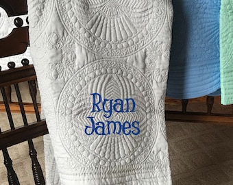 Edredón personalizado para bebé: nombre bordado, manta de cuna 100 % algodón