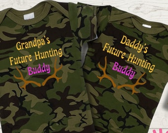 Personalized Camo Baby Bodysuit: Daddy's Hunting Buddy Outfit