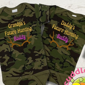 Baby girl camo outfit,  Daddy&#39;s Future Hunting Buddy baby clothes, Personalized Baby Gift for Girl, Baby announcement outfit, pink camo