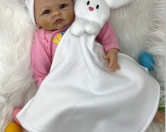 Manta personalizada para bebé: conejito blanco, manta con monograma, regalo de recuerdo