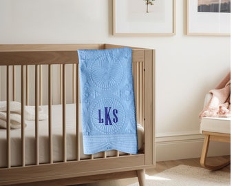 Personalized Monogrammed Baby Quilt: Custom Embroidered Nursery Blanket, Tummy Time Mat, Keepsake Gift,