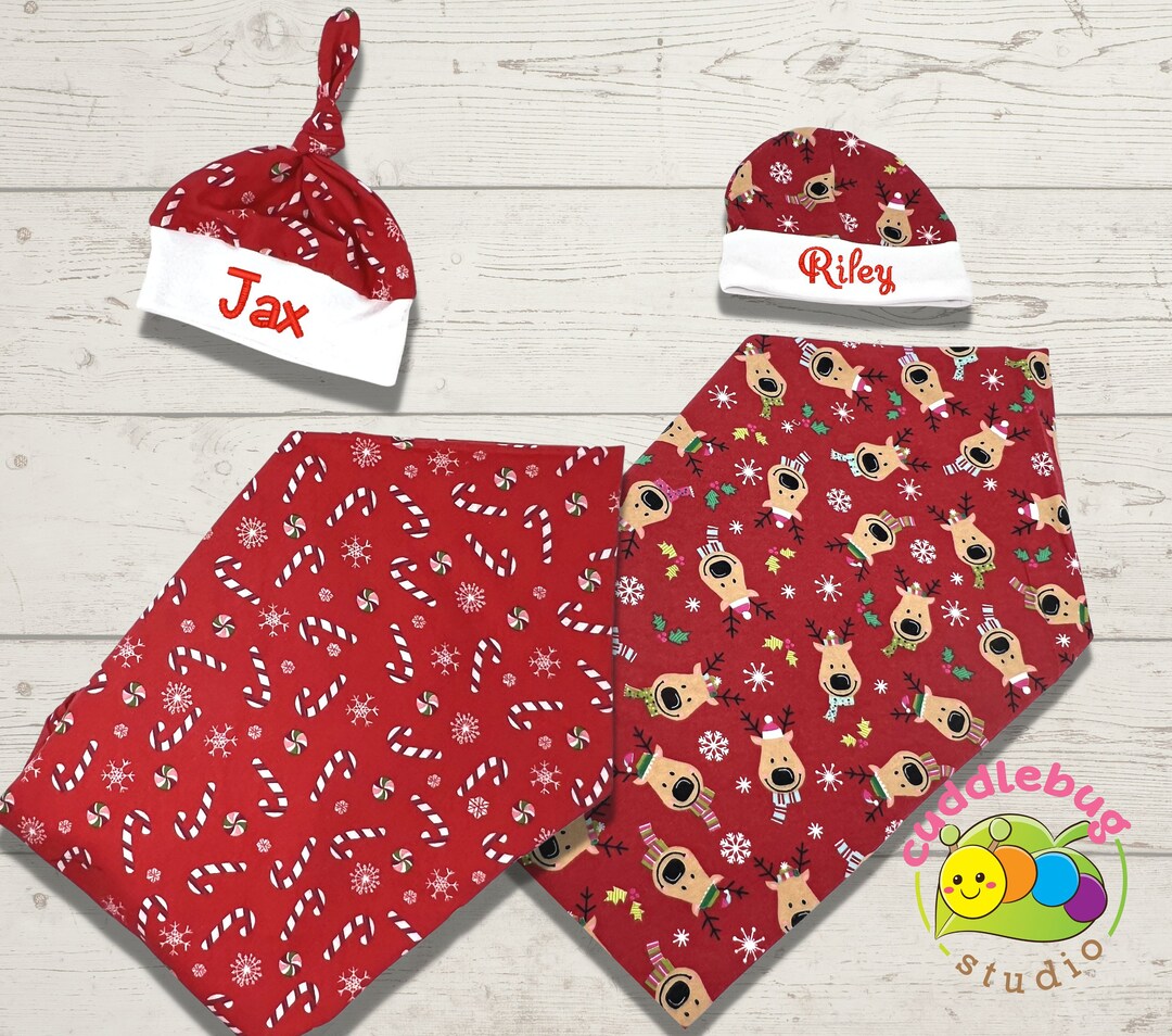 Christmas Swaddle Blanket Newborn Christmas Hat Personalized Etsy