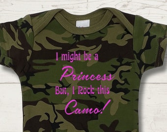 Body de bebé camuflaje "Daddy's Girl": Conjunto de temporada de caza (0-6 meses), camuflaje princesa