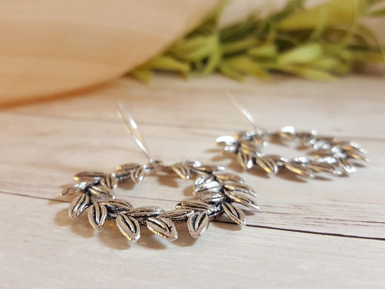 925 Sterling Silver Laurel Wreath Sterling Silver Earrings Wreath Earrings Silver Laurel Wreath Botanical Laurel Wreath Jewelry