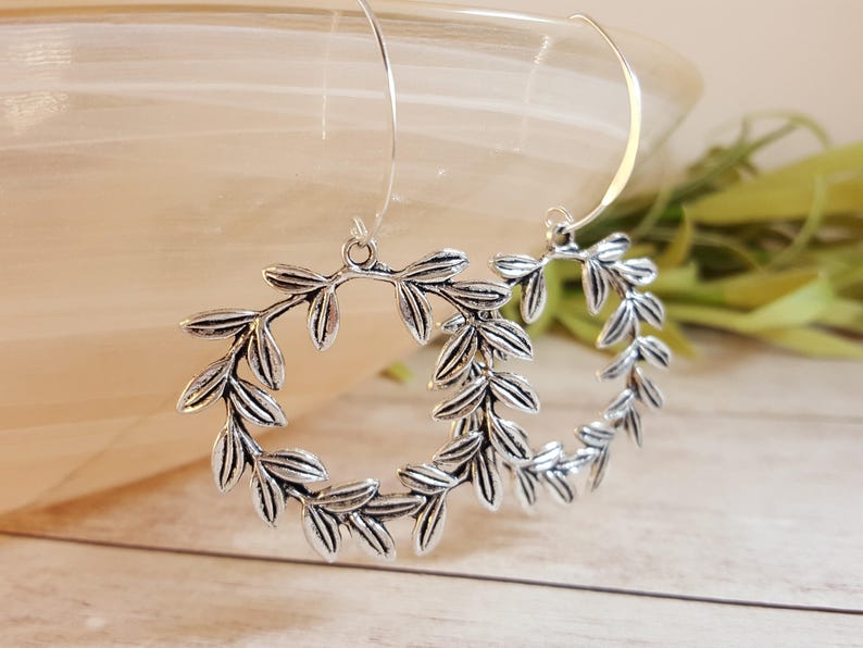 925 Sterling Silver Laurel Wreath Sterling Silver Earrings Wreath Earrings Silver Laurel Wreath Botanical Laurel Wreath Jewelry