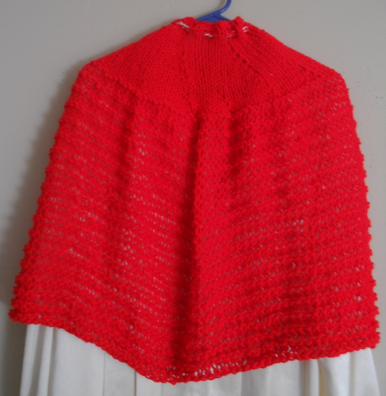 Size medium Copied from authentic 1800/'s pattern. Bright red hand knit 1800/'s summer sweater cape or shawl