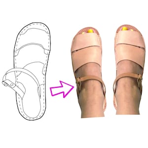 Patrón para hacer sandalias de cuero: Tallas de mujer 3-9 (Patrón en PDF, videotutorial incluido)