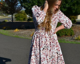 Floral Crepe Vintage Dress, Women's M