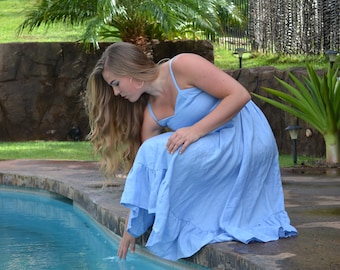 Periwinkle Blue Linen Dress, size M
