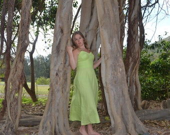 Women's Lime Green Linen Dress, size M