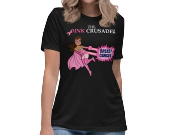 Pink Crusader borstkanker vrouwen ontspannen (donkere kleuren) T-shirt 4