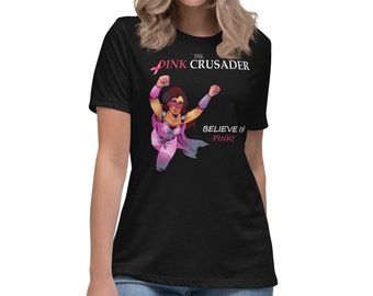 Pink Crusader borstkanker vrouwen ontspannen (donkere kleuren) T-shirt 3