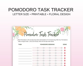 Floral Pomodoro Task Tracker: Printable Time Management (Instant Download)