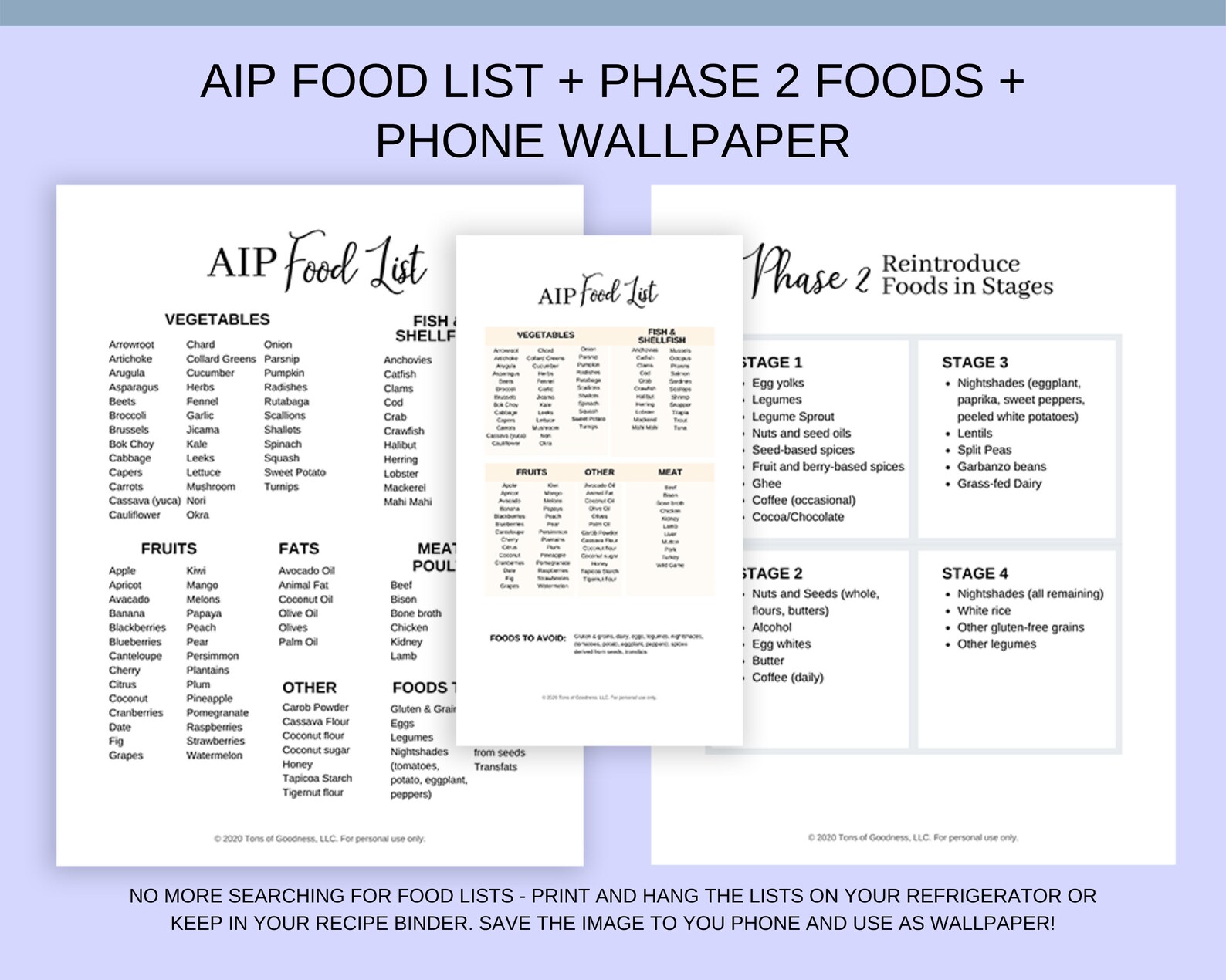 Autoimmune Protocol Tracking Kit, AIP Food List, Phone Wallpaper ...