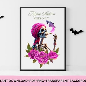 Girl Skeleton PNG, Hippie Halloween png, Skeleton Flower png, Female Skeleton png, Stoner Shirt Design, Spooky Shirt png