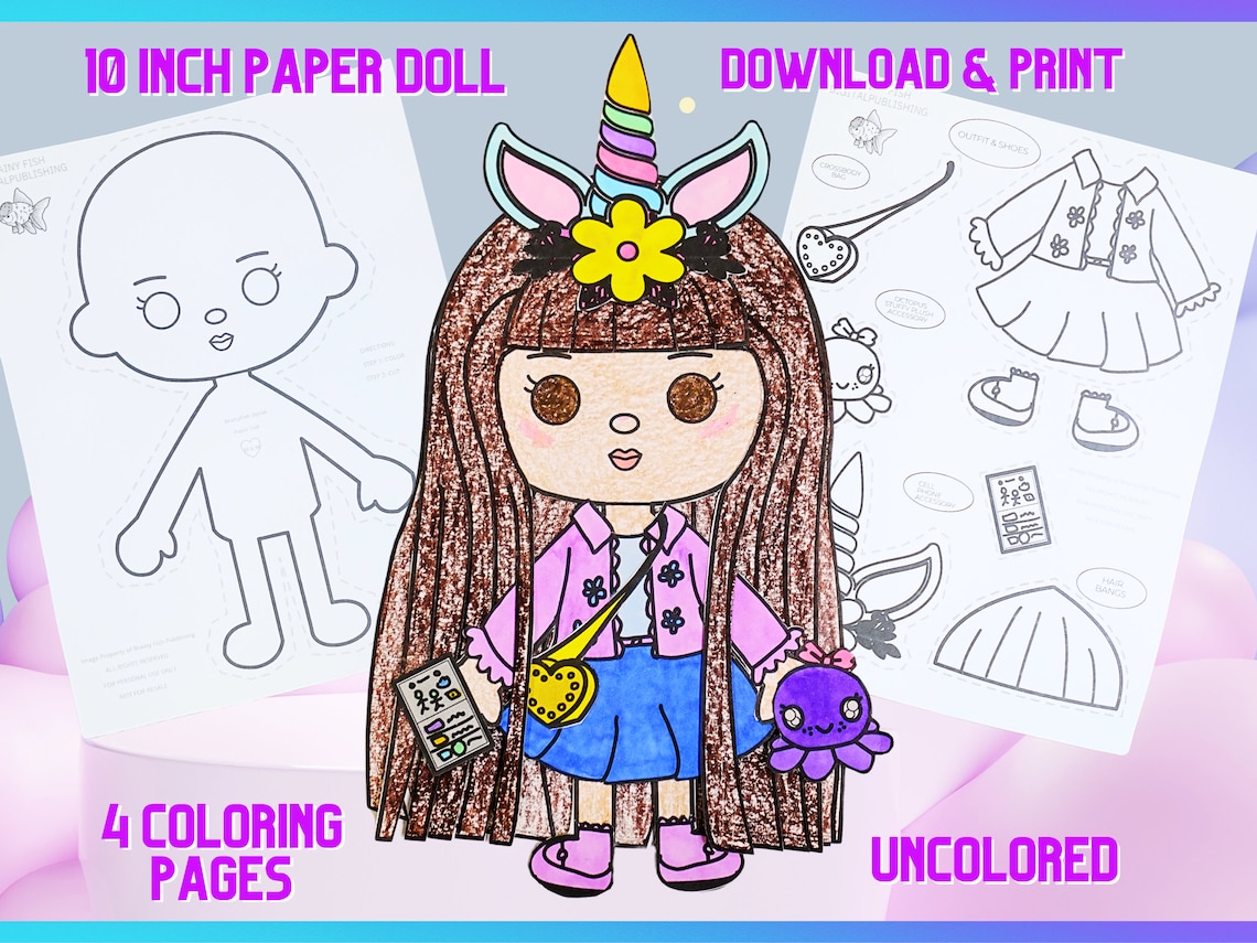 Printable Paper Doll Uncolored Digital Pdf Instant Download Toca Boca