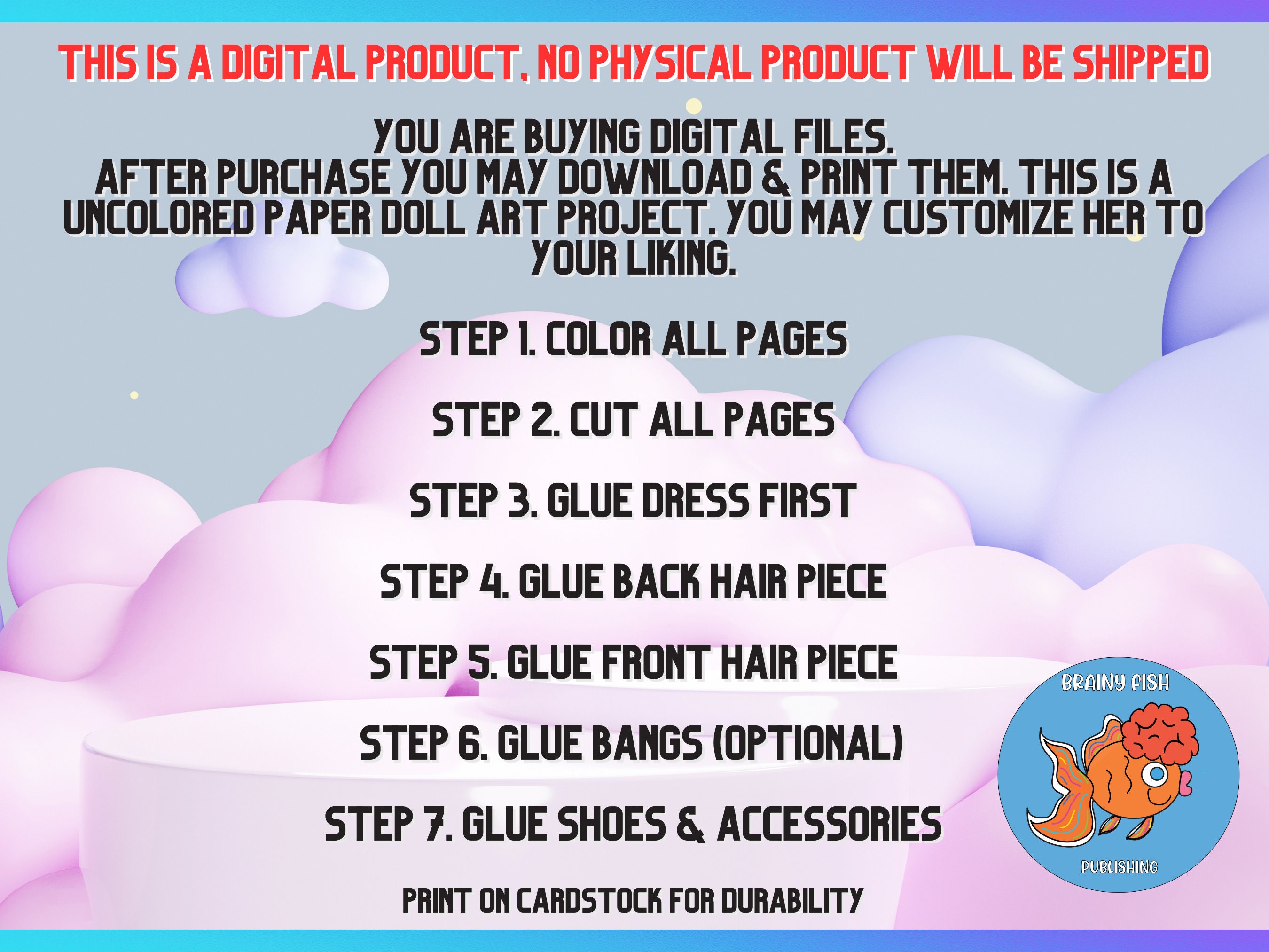 Printable Paper Doll Uncolored Digital Pdf Instant Download Toca Boca