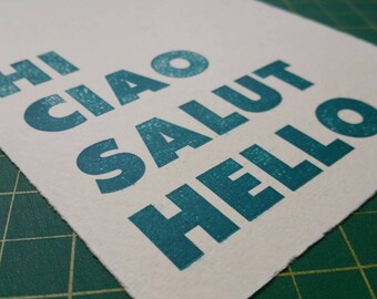 Letterpress Card: Hi Ciao Salut Hello