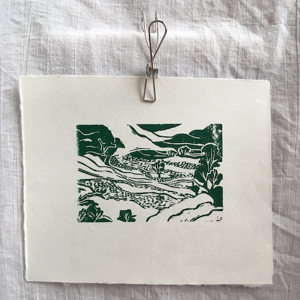 Rice Paddies and Trees Linocut Print, 1 of 3