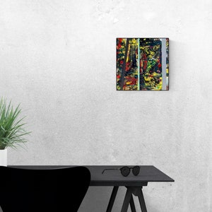 NOBLE FRUIT - Small Square Green Yellow Red Black Farrow & Ball Abstract Painting by Steven Tannenbaum Tao-E (Original) - 11.5&quot; x 11.5&quot;