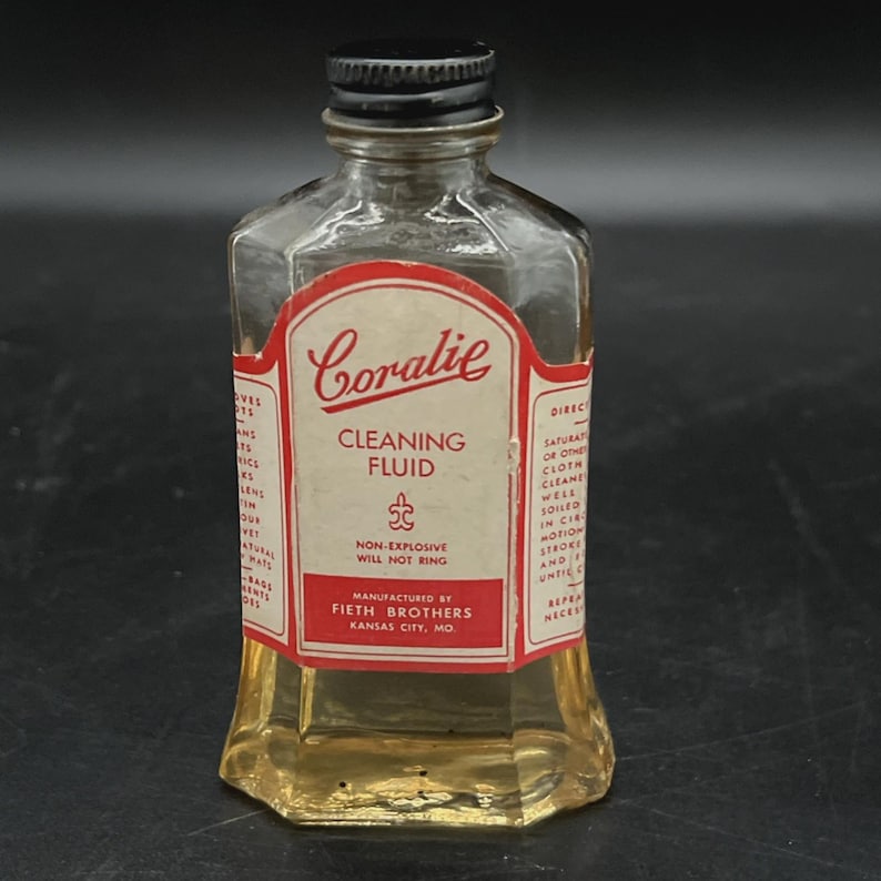 Vtg Coralie Cleaning Fluid Bottle Fieth Brothers Kansas City Glass Prop image 1