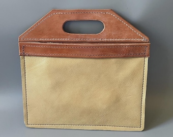 Vtg Ed Anscombe Gilded Designs Two Tone Leather Cutout Handle Tote Bag Portfolio