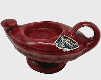 Cuenco pequeño vintage de cerámica CAMARK Pottery con forma de genio - Rojo oscuro granate, 10 x 5 cm