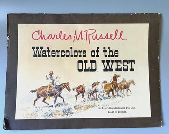 Vtg 1958 Charles M Russell Watercolors of the Old West Penn Prints Art Portfolio