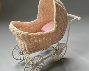 Vtg Melinda Paterson Artisan Dollhouse Miniature Wicker Pram Stroller Buggy 1984