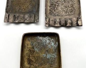 Set of 3 Vintage Hand Forged Indian Metal Ashtray Tray - "India 75"