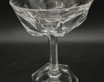Vintage Crystal Champagne Coupe Hexagonal Base Faceted Stem Cut Glass Sherbet