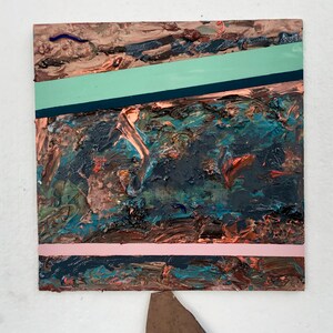 BLEND OF AMBROSIA - Small Square Farrow & Ball Abstract Striped Collage Painting Steven Tannenbaum Tao-E (Original) - 11.5&quot; x 11.5&quot;