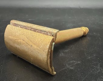 Gillette Tech rakhyvel, årgång 1953, guldfärgad, Y4, datumkod, rakapparat, USA