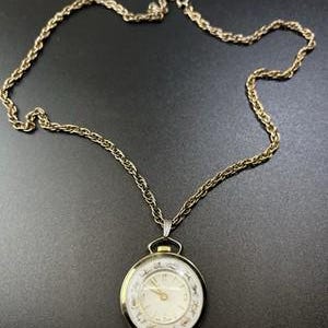 Vintage Lucerne Swiss Made Pendant Gold Tone Pocket Watch w/ Chain