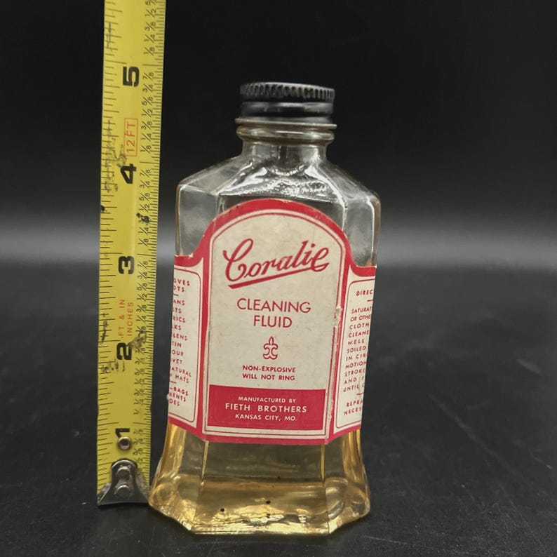 Vtg Coralie Cleaning Fluid Bottle Fieth Brothers Kansas City Glass Prop image 9