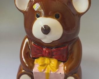 Maceta de cerámica con forma de osito de peluche, marca Vtg Nancy Pew Giftwares Co Japan, regalo de cumpleaños de 6 pulgadas.