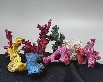 Vtg Real Ocean Coral Pieces Dyed Multi Color Aquarium Decorative Skeleton Lot